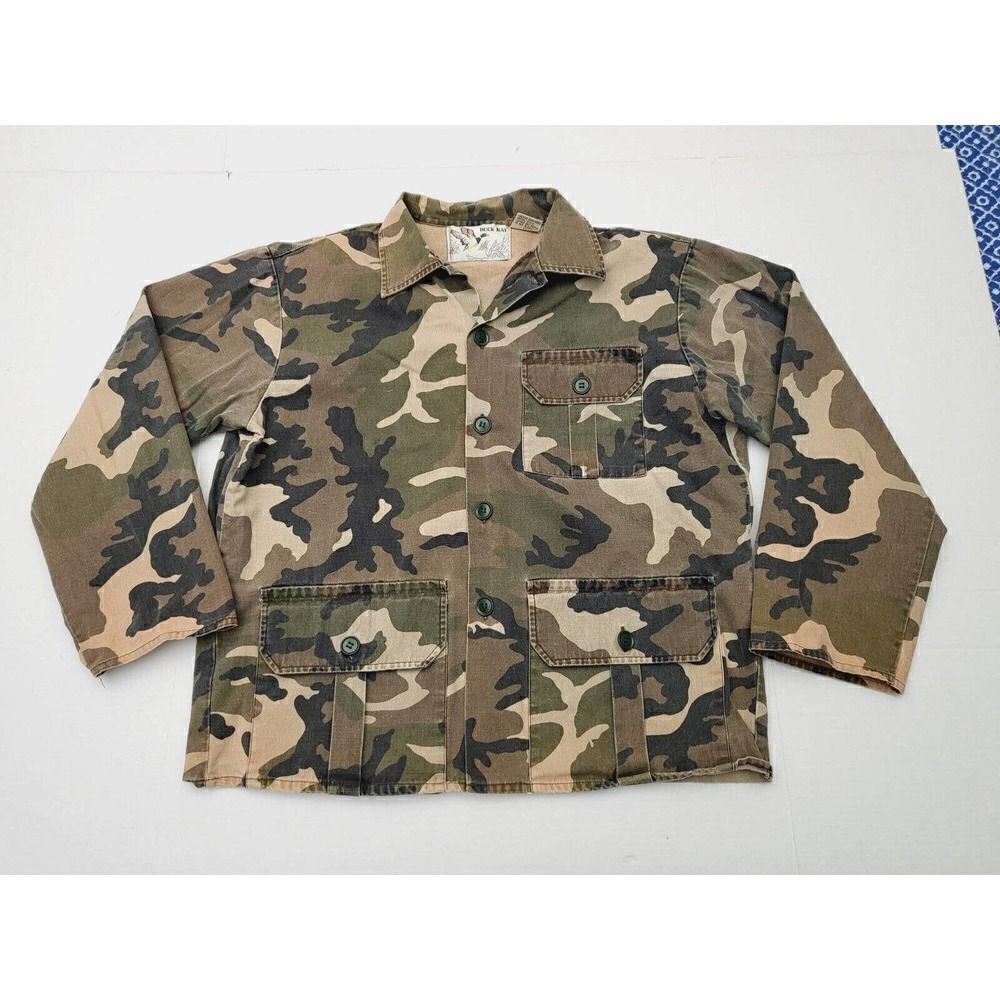 Vintage Duck Bay Mens Green Camouflage Full Zip Jacket Coat - Size M